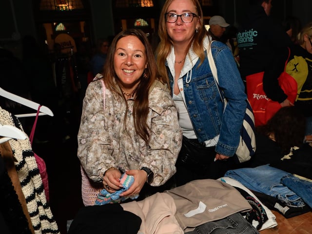 Laura and Catherine checking out the bargains at the Revive ‘Vinted in Real Life’ pop up event. (Photo - Tom Heaney, nwpresspics)