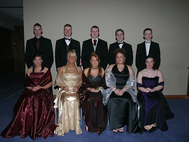 Seated: Claire Kearney, Sarah O'Sullivan, Rachel McGarvey, Gemma Ferguson and Maria Quigley. Standing: Gary McNamee, Kevin McCrudden, Christopher Caldwell, Colin Sharp and Barry Leonard. (0403T06)