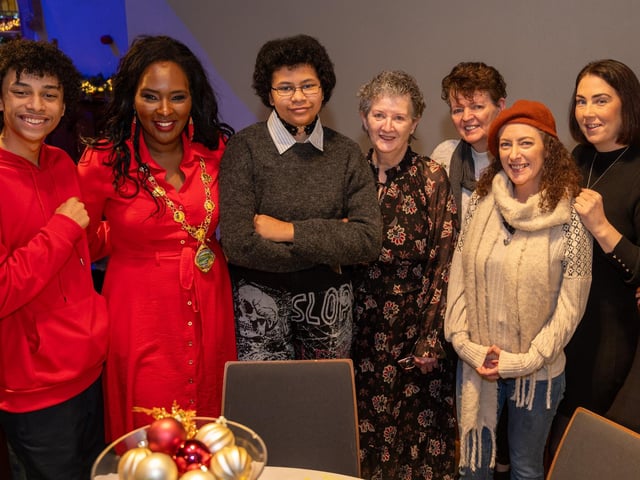 The Mayor Councillor Lilian Seenoi-Barr hosted a Christmas Community event at the Guildhall for people from across the Derry City and Strabane District Council area on Sunday. Picture Martin McKeown. 01.12.24 : Mayor's Community Christmas Party