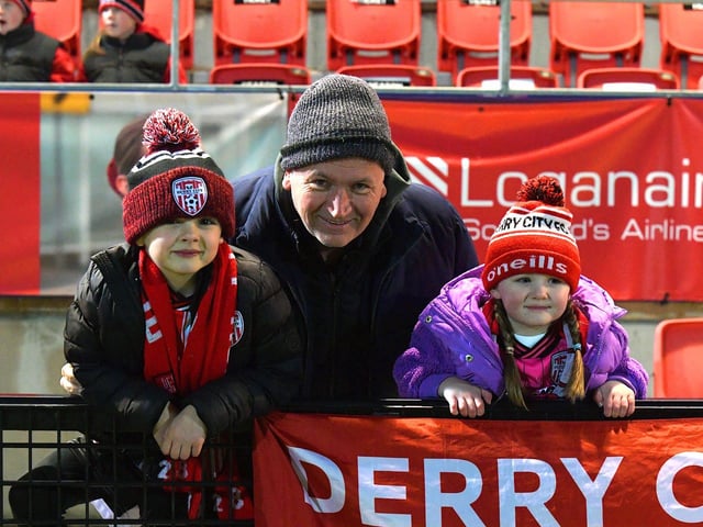 Derry City fans at the Brandywell on Friday evening. Photo: George Sweeney