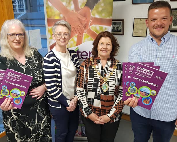 Pictured at the launch of Extern's new mental health crisis cafe and community resource directory are (from left) Margaret Colhoun (Assistant Manager, Community Crisis Intervention Service), Sharon Hearty (Director of Policy & Development, Extern), Mayor Colr. Patricia Logue and Tiernan Thornton (Manager, Community Crisis Intervention Service)