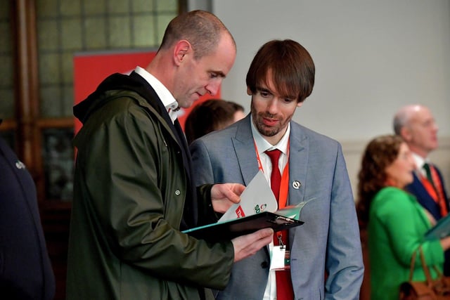 Mark H. Durkan MLA and Gareth Cross, Communications Officer, pictured at the SDLP annual Conference, on Saturday morning, in St Columb’s Hall. Photo: George Sweeney. DER2312GS – 44