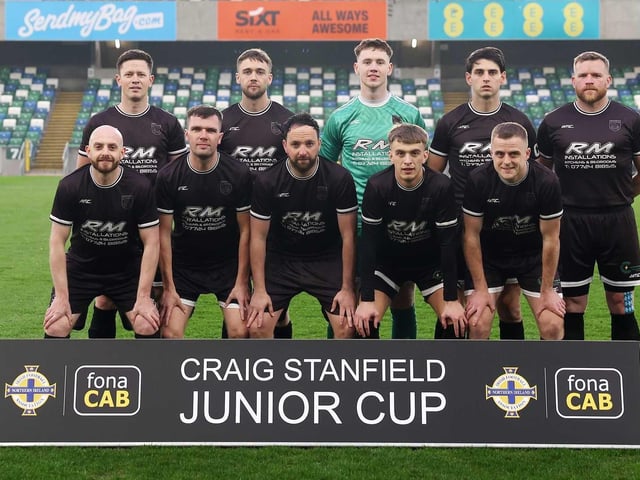 Ardmore F.C. before Friday's fonaCAB Craig Stanfield Irish Junior Cup final at Windsor Park. (Photo: IFA)