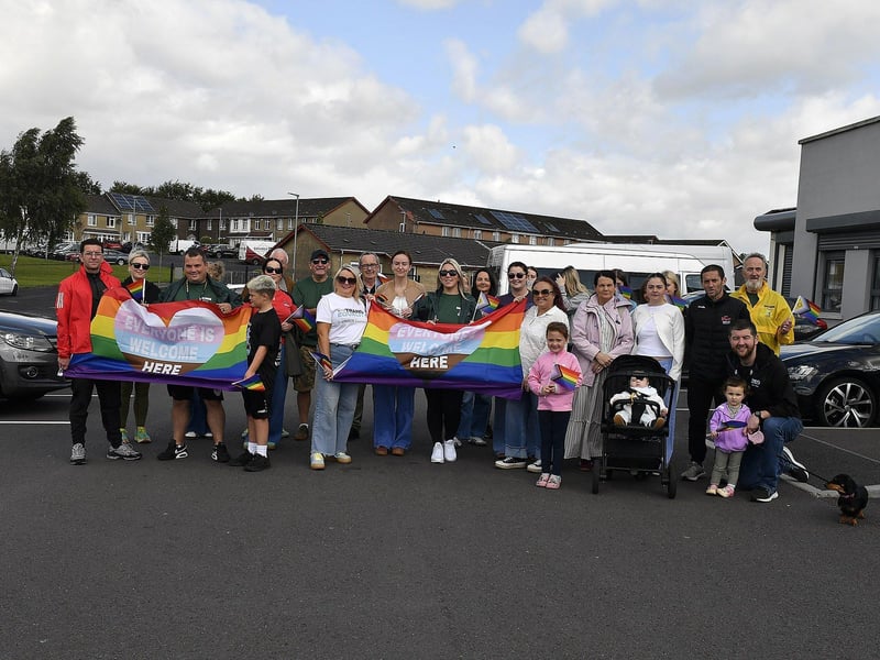 Group who took part in the Stride for Pride walk, in Galliagh on Saturday afternoon, celebrating unity, equality and inclusion. Photo: George Sweeney