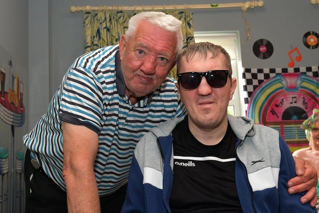 Noel McCafferty and his dad pictured at the 1950s party Berna held in the Oakleaves Care Centre, Racecourse Road on Thursday afternoon last. Photo: George Sweeney. DER2326GS – 35