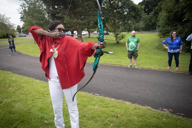 Mayor Cllr Lilian Seenoi Barr takes aim.