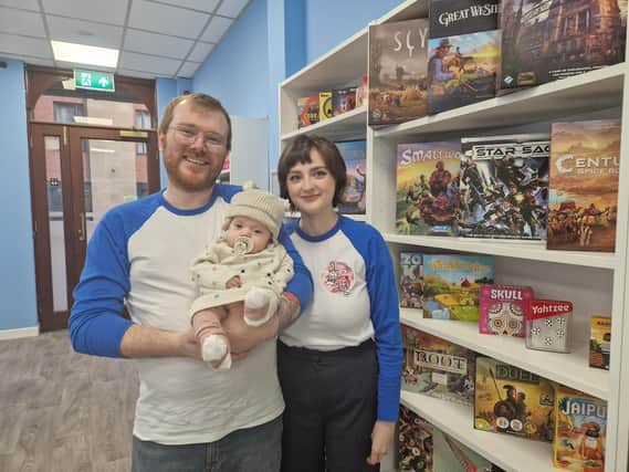 Ciaran Harrigan and Natasha Gamble with baby Ennis in their new shop Púca Púca on Great James' Street