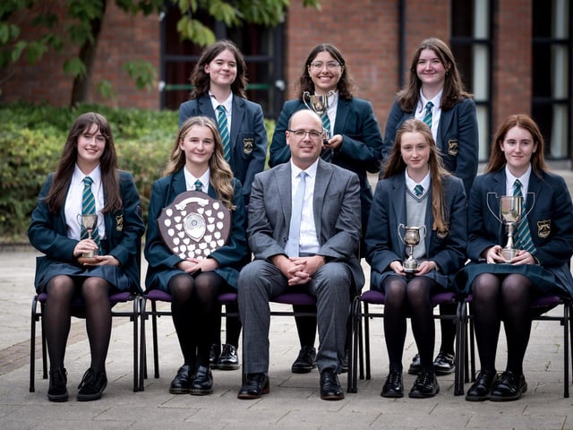 Top Performing Student in Each Subject
Front Row: Ava Carlin, Beth Tinney, Mr H. McSorley (Senior Teacher), Clare O’Neill, Clara McDevitt
Back Row: Katharine Hickey, Jana Marzouk, Sara Lindsay,