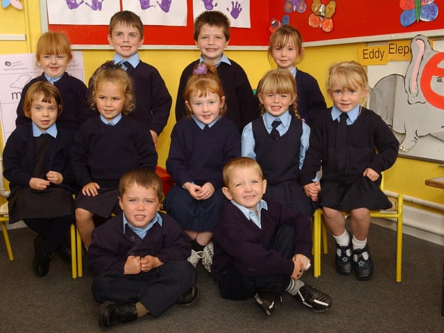 Junior Infants from Rashenny National School. Included, front from left, Ryan McLaughlin, and Tyler McBride. Middle row, from left, Aoife Fogerty, Jade Hirrell, Ciara Doherty, Lauren Cregan, and Niamh Keogh. Back row, from left, Roisin Callaghan, Alan Doherty, Jack McLaughlin, and Celine Doherty. (1209PG04):20 years on: Young people across Derry and Donegal starting school in September 2003