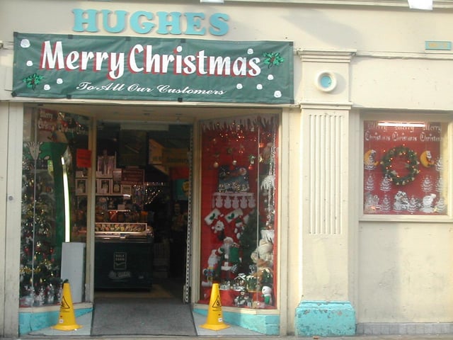 Hughes' Newsagents formerly stood at the corner of Strand Road and Patrick Street.