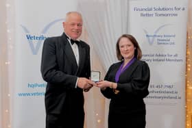 Professor Michael Doherty receives the Veterinary Ireland Distinguished Service Medal from Veterinary Ireland President Jane Pigott.