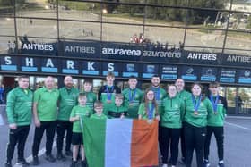 The squad members who travelled to France for the WUKF European Championship were, from left at back, Martin McCole (Head Coach), Gareth Walker, Sean Moynihan, Harry McDaid, Patrick (PJ) Moynihan, Caolan Caulfield, Killian Doherty, Joe McDaid and Philip Walker. From left, at front, were Jack Walker, Jack Moynihan, Daniel Moynihan, Lara Walker, Aine McCole and Erin McCole.