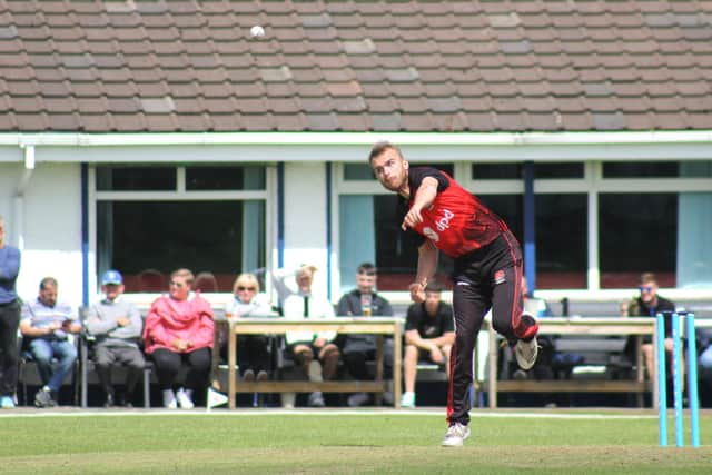 Strabane bowler Andrew Mullen on the attack at the weekend.