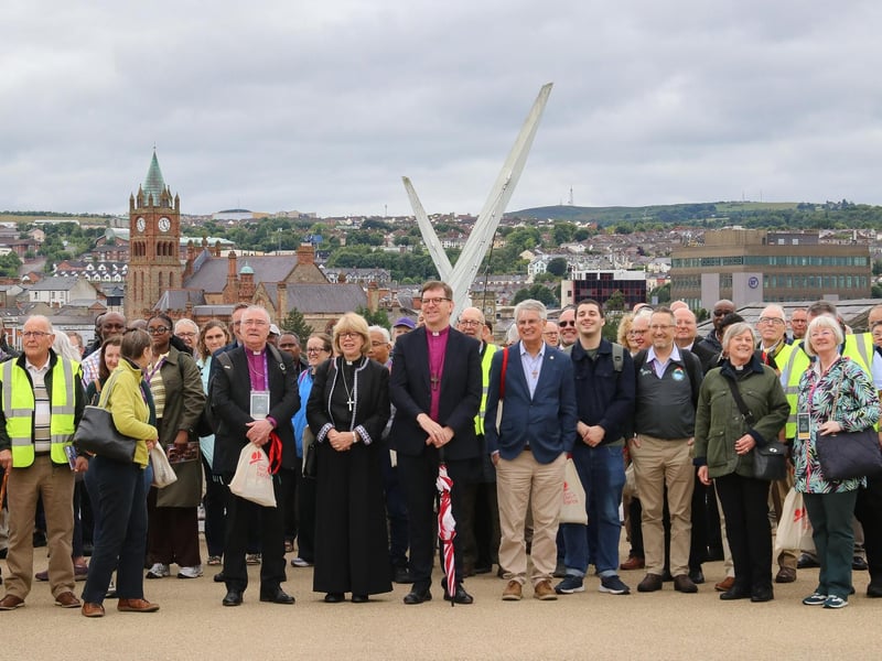 Bishop of Derry and Raphoe, the Rt Rev Andrew Forster with the new Archbishop of Canterbury, the Most Revd and Rt Hon Dame Sarah Mullally DBE on her arrival with representatives of the Anglican Consultative Council at Ebrington Square. (Photo - Deirdre Heaney, nwpresspics)