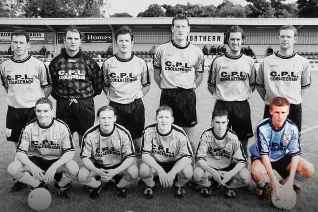 McCay Legal managing director Gareth McCay  bottom right in colour, pictured during his Institute playing days.