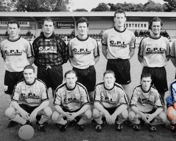 McCay Legal managing director Gareth McCay  bottom right in colour, pictured during his Institute playing days.