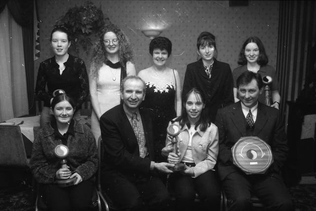 Charlie Collins, Highland Radio, presenting the Malin Ladies Senior Player of the Year Award to Dareena McKeeney. Included, at front, are Anne Marie McColgan (U-14 Player) and Michael McCarron (Merit Award). Back, from left, are Laura McColgan (Most Improved Player), Denise McCarron, treasurer, Grace McCarron, chairperson, Maria McLaughlin, secretary, and Linda Ward (U-16 Player).
