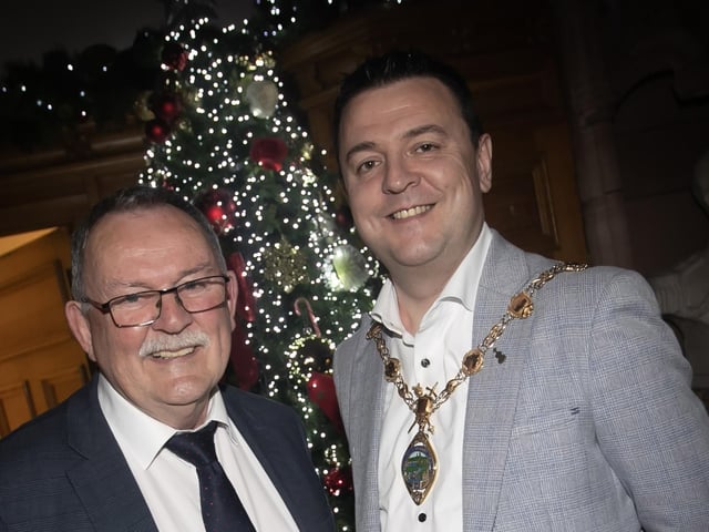 Mayor's Charity Ball. TWO MAYORS. . . .Mayor Ruairi McHugh pictured at Friday night's event with his uncle and former Mayor of Derry City and Strabane District Council, Maoliosa McHugh.