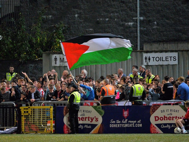 Fans in the Brandywell for Derry City’s game against Shamrock Rovers. Photograph: George Sweeney