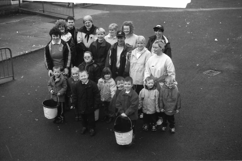 A group setting off on a sponsored walk for Belmont House school.