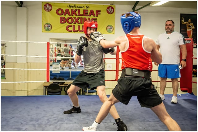 This left jab lands flush as Kevin Duffy watches on from the corner at Oakleaf ABC.