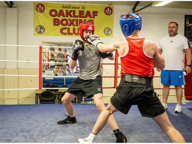 This left jab lands flush as Kevin Duffy watches on from the corner at Oakleaf ABC.