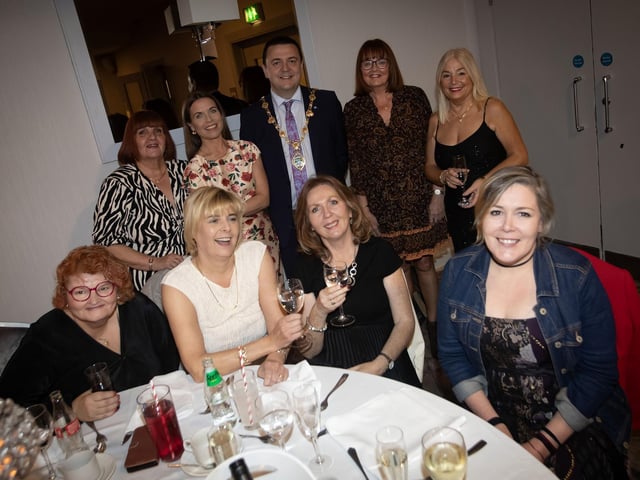 Mayor McHugh pictured with one of the ladies groups celebrating Saturday night's anniversary at the Maldron Hotel. : .