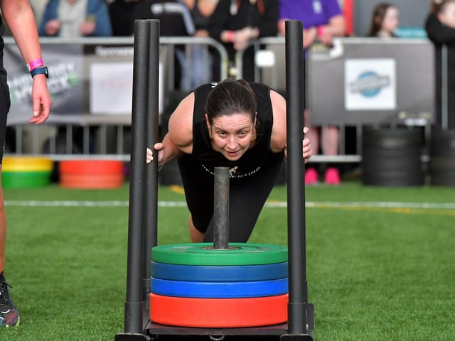Competitor in the Maiden City Hyrox 3.0 Fitness Challenge held at Sean Dolans GAC on Saturday. Photograph: George Sweeney