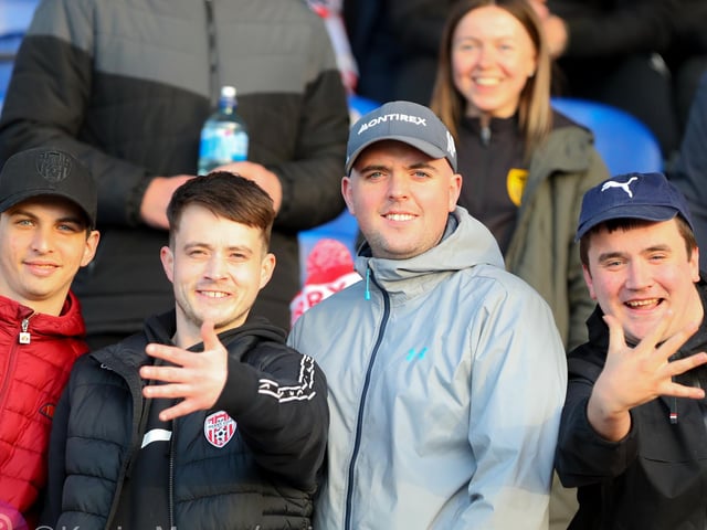 Derry City fans in good form at the RSC. Mandatory Credit: Kevin Moore/MCI