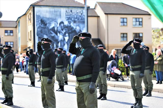 Supporters of Saoradh at a Republican Easter parade in the Bogside in 2022.Photo by Peter Morrison / Press Eye.