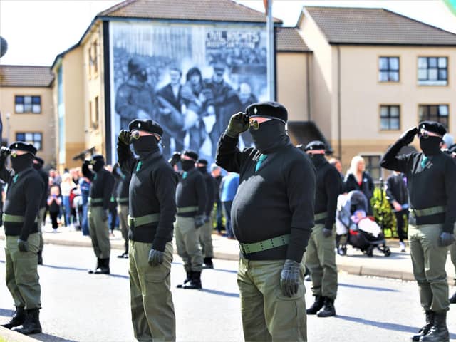 Supporters of Saoradh at a Republican Easter parade in the Bogside in 2022.Photo by Peter Morrison / Press Eye.