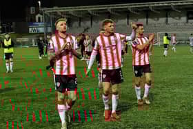 Derry City's Carl Winchester, Ronan Boyce and Michael Duffy salute fans after the game against Bohemians. Photograph: George Sweeney