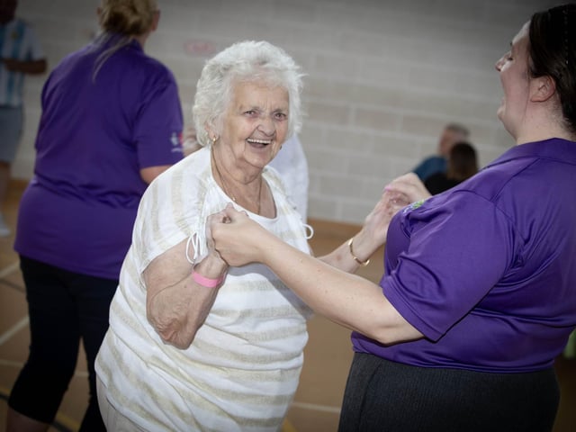 Bernie Gillespie (Hillcrest Social Group) and Rachel Doherty (DEEDS volunteer), in full flow on the dance floor on Tuesday. : .