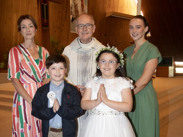 Pupils from Culmore Primary School who received the Sacrament of First Holy Communion from Fr. McDevitt at Our Lady of Lourdes Church, Steelstown on Saturday last. (Photo: Jim McCafferty Photography)