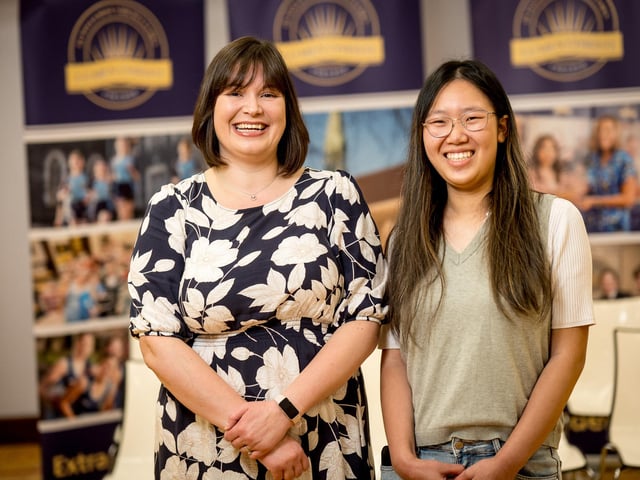 Min Min Chi, the recipient of the Dupont Award for Chemistry pictured with Mrs Lynsey Campbell, (Head of Chemistry).