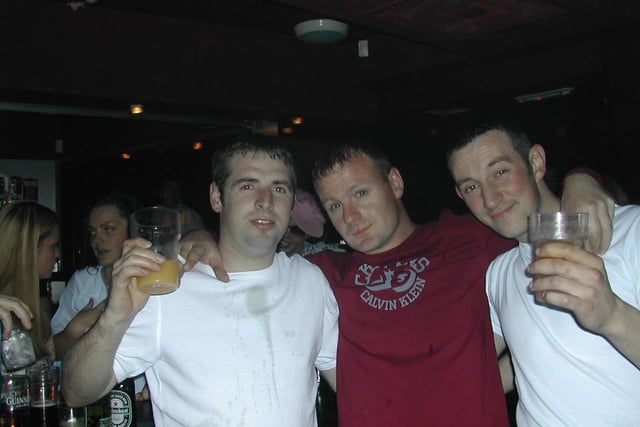 Lads having a drink...John Doherty, George Doherty and Jonathan Burke in the Zone niteclub in Buncrana.