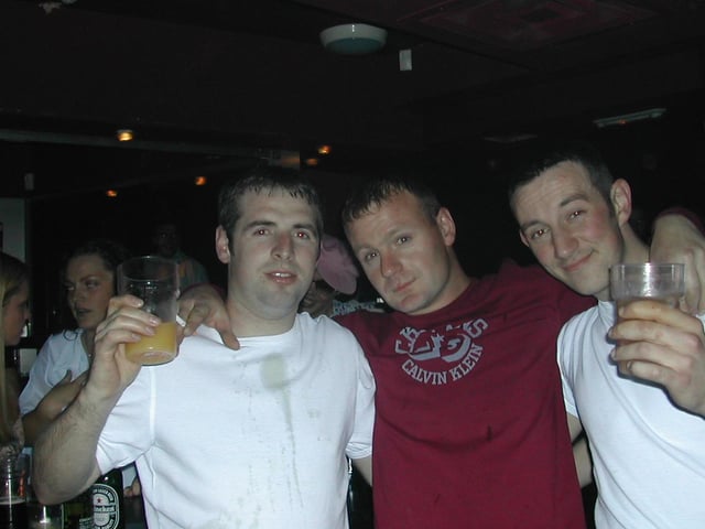 Lads having a drink...John Doherty, George Doherty and Jonathan Burke in the Zone niteclub in Buncrana.