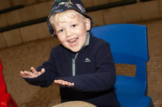 Young Fiachra Blackery shows off his drumming skills during Friday's Greater Shantallow Area Partnership/Ethos Family Fun Day at the Playtrail, Belmont. (Photos: Jim McCafferty Photography)