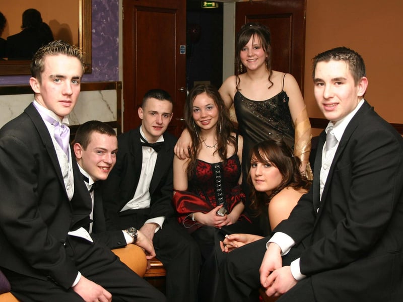 Jonathan Dougherty, Philip Killen, Stephen Reid, Hannah Cammack, Carla McGregor, Nichole Reid and Timmy Cooke. : Pictured are students at the then recently opened Lisneal College in the Waterside as they gathered for their school formal back in March 2005.