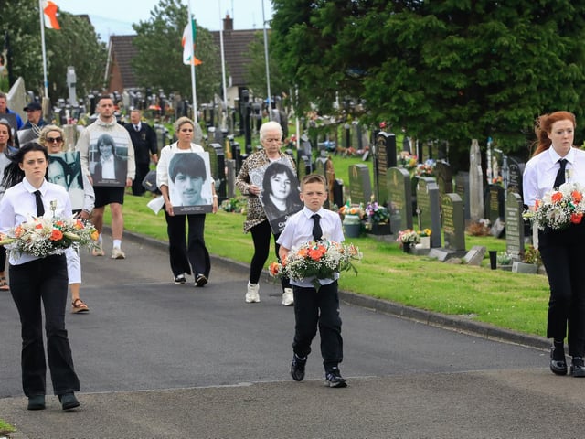 Young ones carrying wreaths at the Derry Volunteers Commemoration held at the Republican plot, City Cemetery. (Photo - Tom Heaney, nwpresspics)