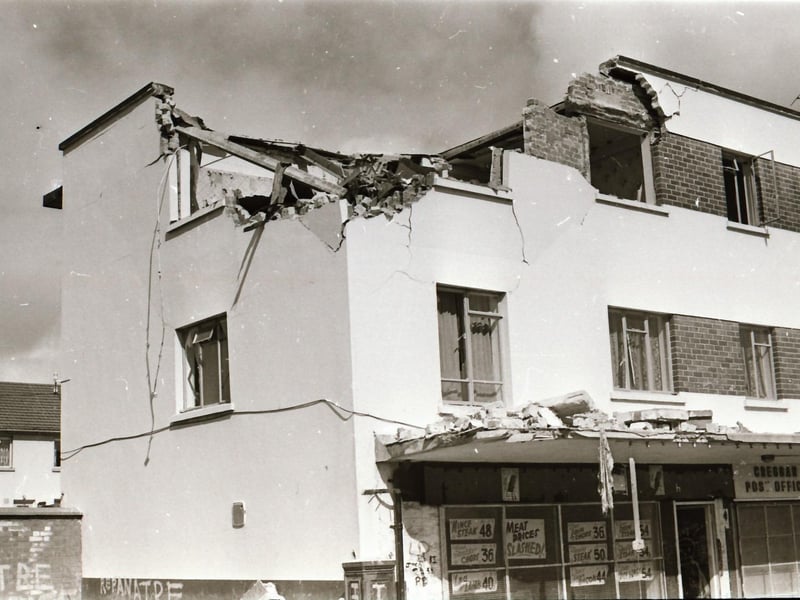 Damage caused by a booby trap bomb to flats on Central Drive in Derry.