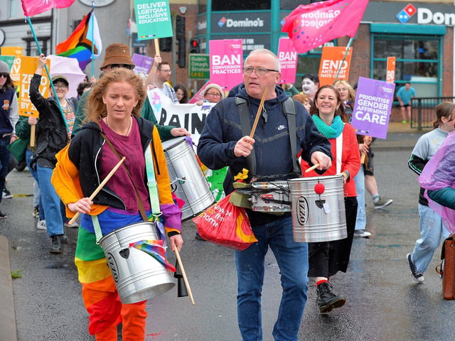The 2024 Foyle Pride Parade on Craigavon Bridge. Photo: George Sweeney