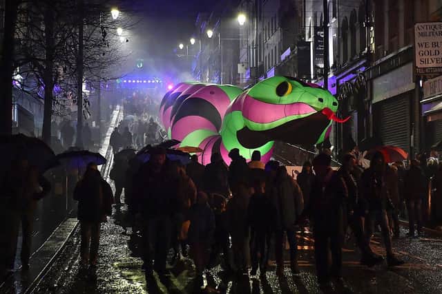 Sliantha the Samhain Serpent on Shipquay Street. Photo: George Sweeney