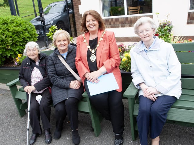 Enjoying the barbecue at the House in the Wells on Friday with the Mayor Patricia Logue are, from left, Kaye Deehan, Sheila Doyle and Ann Downey. (Photos: Jim McCafferty Photography)