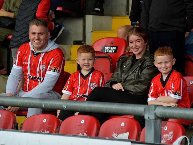 Derry City fans at the game against Sligo Rovers on Friday evening. Photo: George Sweeney. DER2327GS – 067