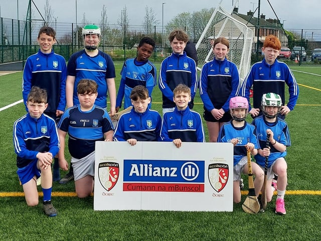 Hollybush Primary School's Allianz cumann na mbunscol hurling squad. Front from left, Leo Walker, Noah Mc Dermott, Lucas Doherty, Harry Connolly, Niamh Walsh and Caoimhe Walsh. Back from left, Paul Devine, Jack Meehan, Simeon Akwetey, Aidan Farren Ashling Walsh and Cahir Duffy.