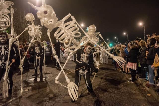 The annual Halloween Carnival reached a dramatic conclusion on Thursday night as the annual Carnival Parade and Fireworks display took place along the banks of the River Foyle which drew an audience of tens of thousands. Picture Martin McKeown. 31.10.19