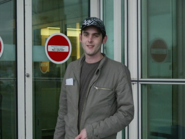 Christmas Home coming.........Killybegs drama student Thomas Rodden arrives at City of Derry Airpport yesterday from Manchester where he is a student at Oldham Theatre College.  (2312JB33) 