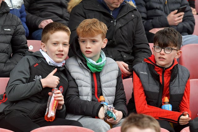 Young fans at the Derry v Dublin game in Celtic Park. Photo: George Sweeney. DER2309GS – 91