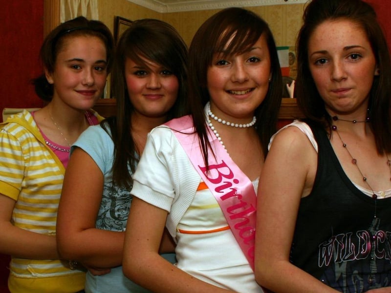 Left to right Joanna, Shannon, Shauna and Nicole waiting on the big  party bus. 8496/dd : .